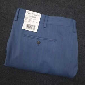 Paul Fredrick Mens 46W Blue Pleated‎ Wool Blend Classic Fit Pants Spring Party